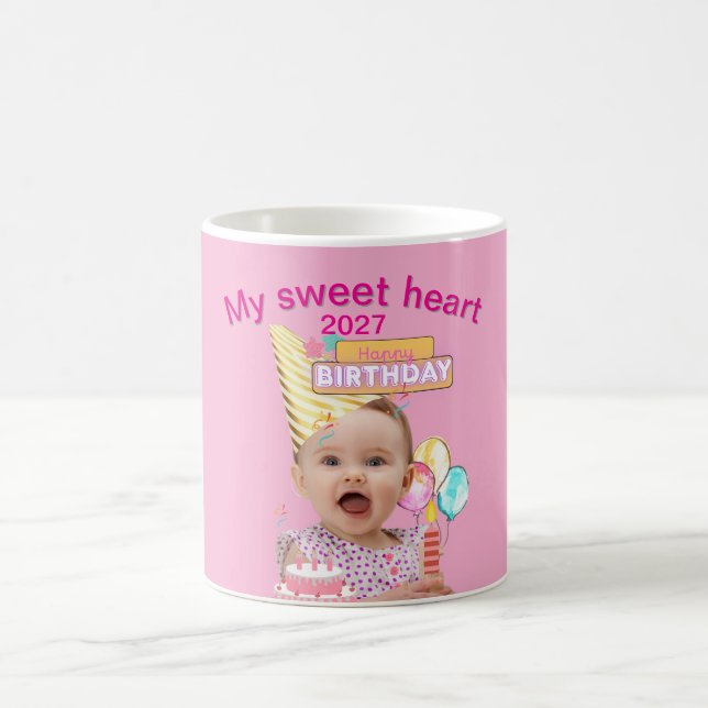 Mug Conception de photo personnalisée rose pour le 1er (Centre)