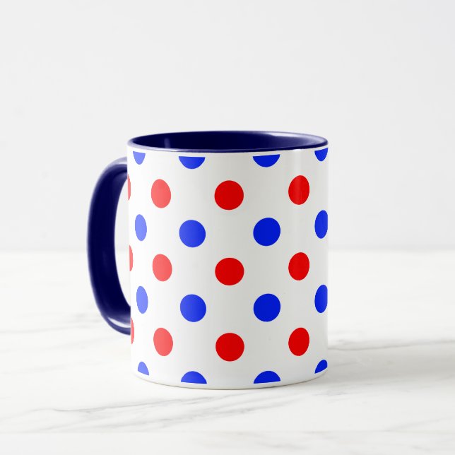 Mug Conception de points polka blancs rouges bleus  (Devant gauche)