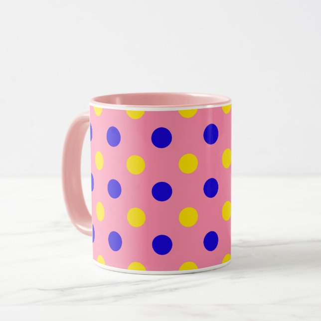 Mug Conception de points polka rose bleu jaune  (Devant gauche)
