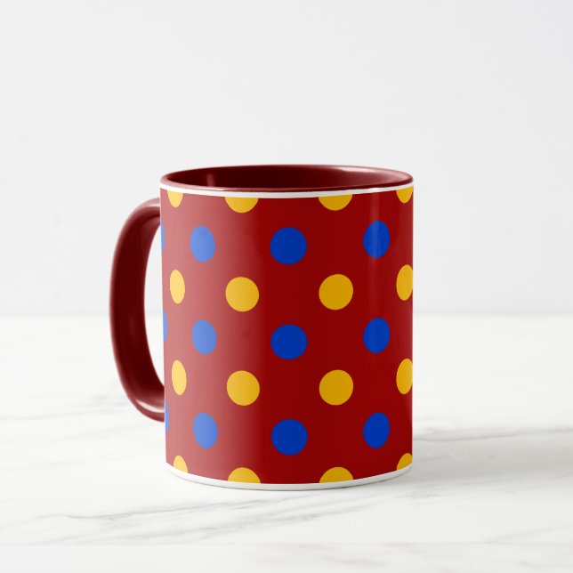 Mug Conception de points polka rouges bleus jaunes  (Devant gauche)