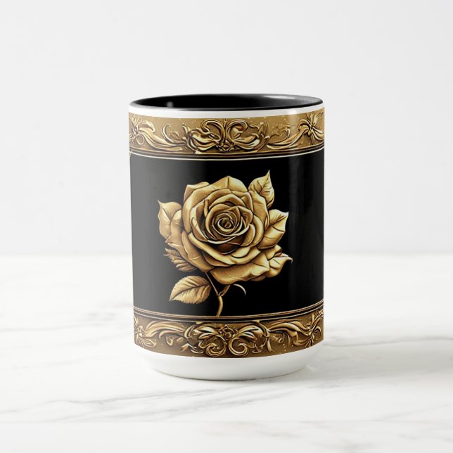 Mug Conception de rose artistique dorée avec détails o (Centre)