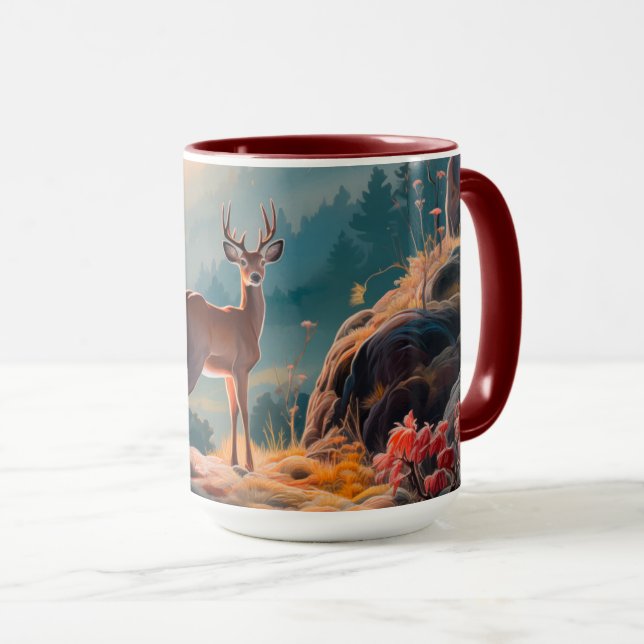 Mug Conception de scène forestière avec cerfs automnal (Devant droit)