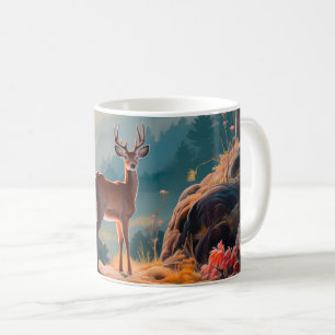 Mug Conception de scène forestière avec cerfs automnal