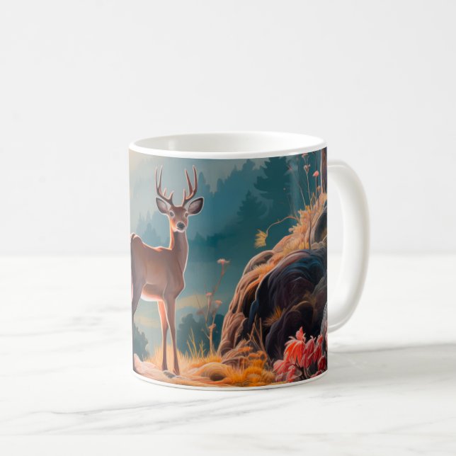 Mug Conception de scène forestière avec cerfs automnal (Devant droit)
