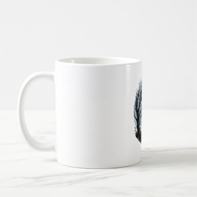 Mug Conception de silhouette d'arbre de lune hurleur d (Gauche)