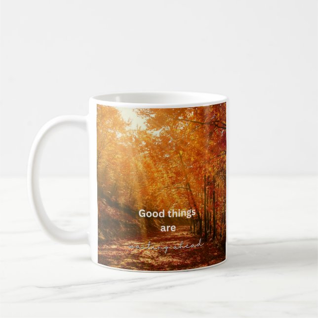 Mug Conception de texte de forêt au lever du soleil (e (Gauche)