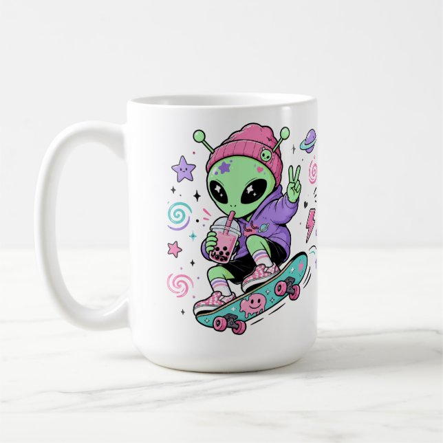 Mug Conception de thé à bulles Alien Skater Kawaii (Gauche)