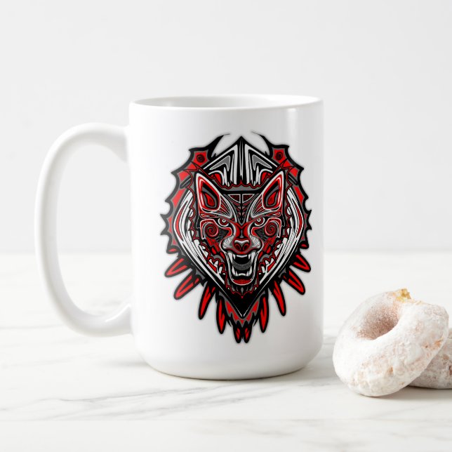 Mug Conception de totem tribal Haida Loup (Avec donut)
