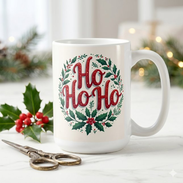 Mug Conception de typographie de couronne de Noël Ho H (Ho Ho Ho Christmas Wreath Typography Design Coffee Mug)