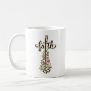 Mug Conception de typographie de croix florale de foi