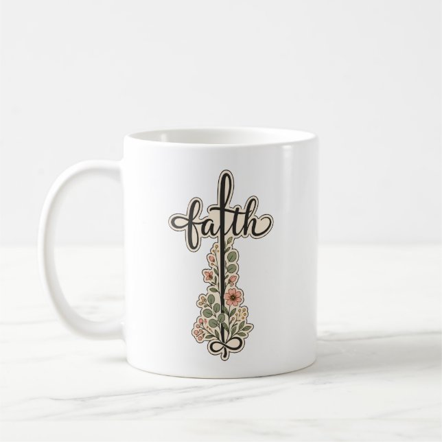 Mug Conception de typographie de croix florale de foi  (Gauche)