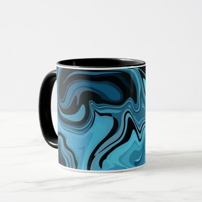 Mug Conception de vague de marbre bleu abstrait (Devant gauche)