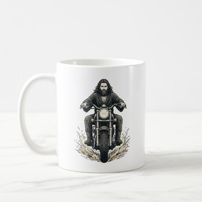 Mug Conception de vecteur de cavalier de moto de gravu (Gauche)