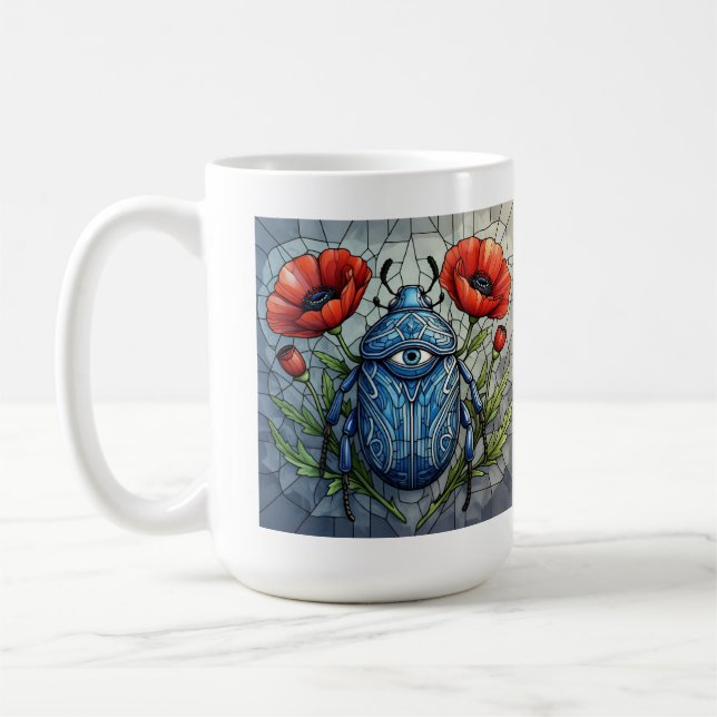 Mug Conception de vitrail de scarabée fleur de pavot v (Gauche)