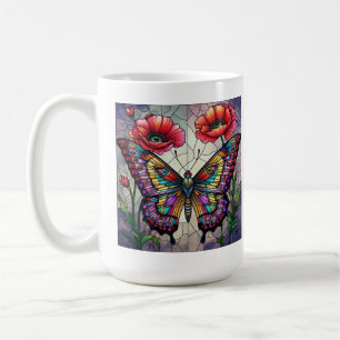 Mug Conception de vitrail papillon fleur de pavot