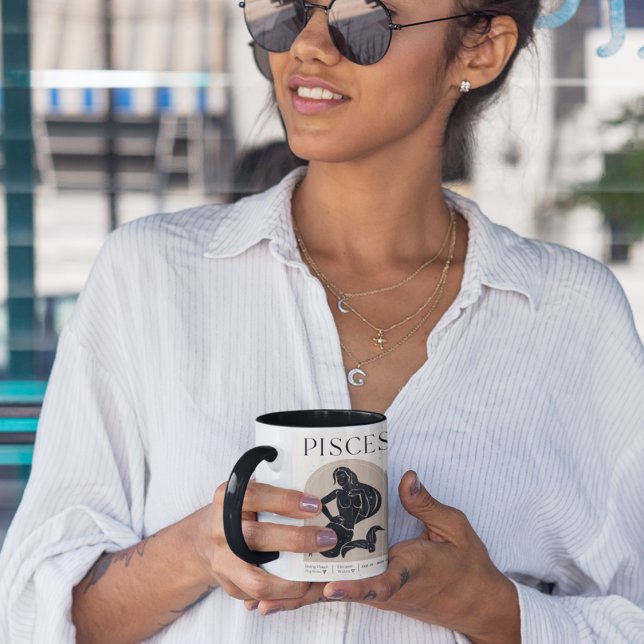 Mug Conception de zodiaque féminine Poissons Brun Noir (Créateur téléchargé)