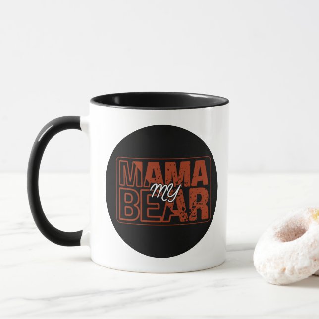 Mug Conception d'ours-maman rétro rouge noir (Avec donut)
