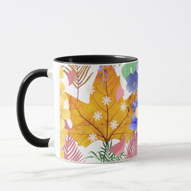 Mug Conception dynamique de feuilles botaniques jaunes (Gauche)