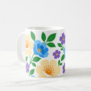 Mug Conception florale avec des fleurs bleues, crème e