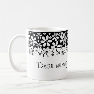 Mug Conception florale de fleurs de dessin animé noir 