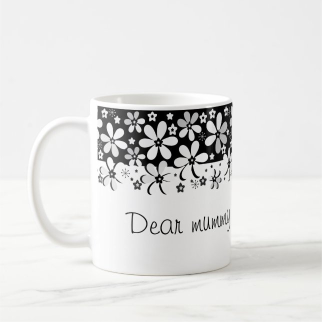 Mug Conception florale de fleurs de dessin animé noir  (Gauche)