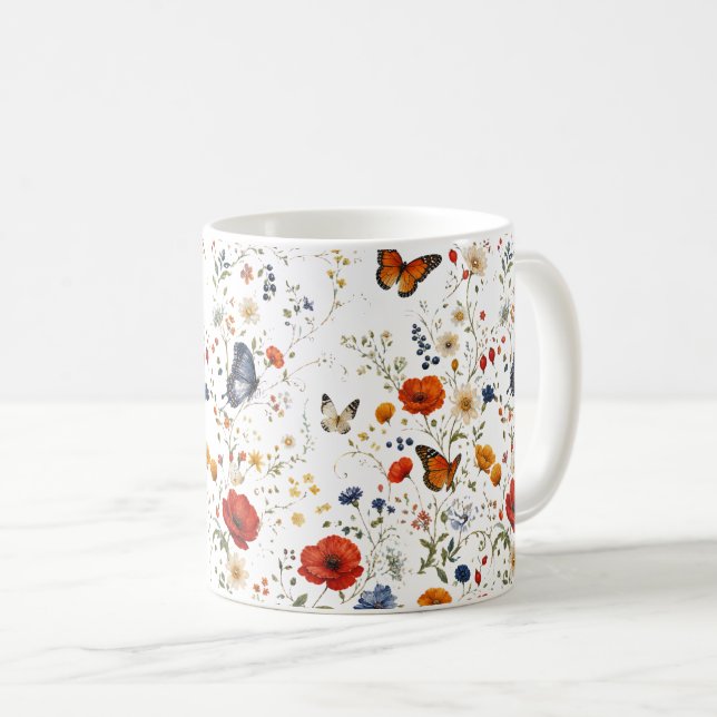 Mug Conception florale de papillon de fleur sauvage vi (Devant droit)