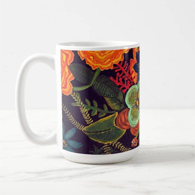 Mug Conception florale de peinture acrylique boho (Gauche)