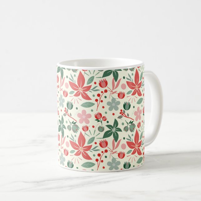 Mug Conception florale lumineuse avec feuilles vertes  (Devant droit)