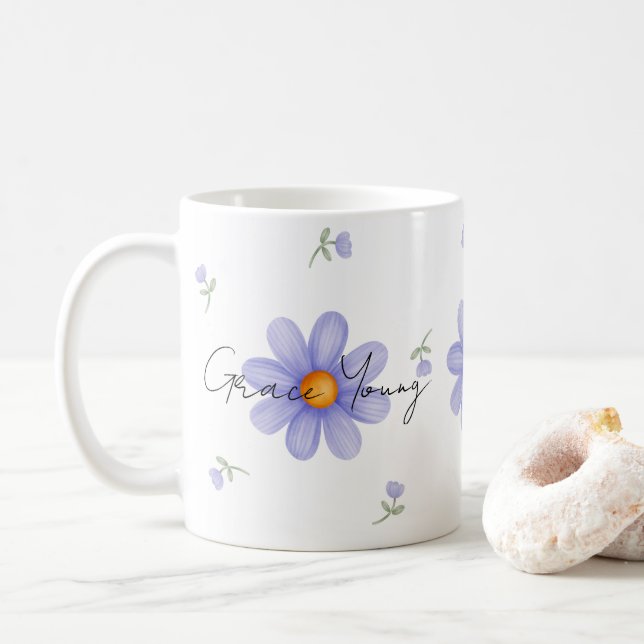 Mug Conception florale personnalisée avec nom Margueri (Avec donut)