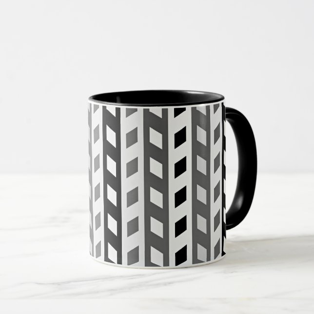 Mug Conception géométrique, gris, noir, blanc, (Devant droit)