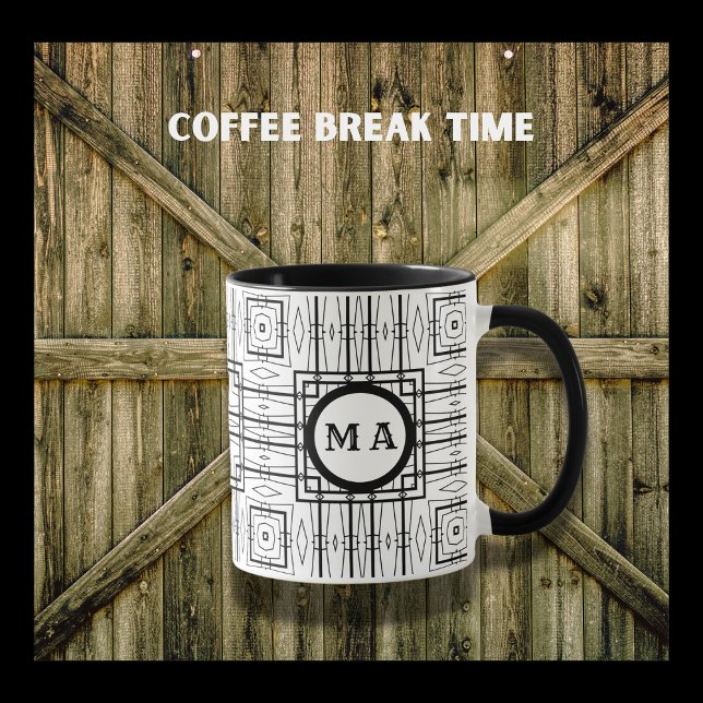Mug Conception géométrique rustique en noir et blanc (Créateur téléchargé)