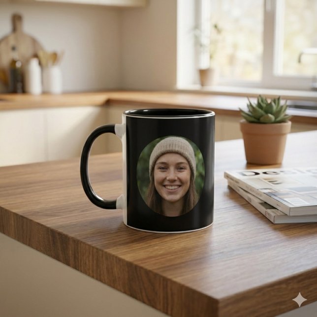 Mug Conception moderne minimale de photo personnalisée (Black Simple Custom Photo Minimal Modern Design Mug)