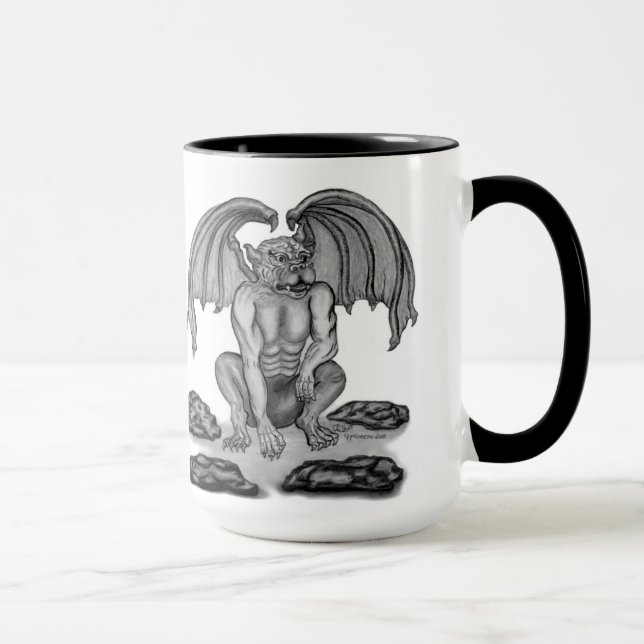 Mug Conception noire et blanche de gargouille de Golem (Droite)