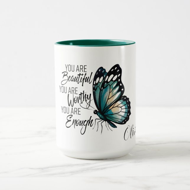 Mug Conception Papillon avec Citation Empowering sur l (Centre)