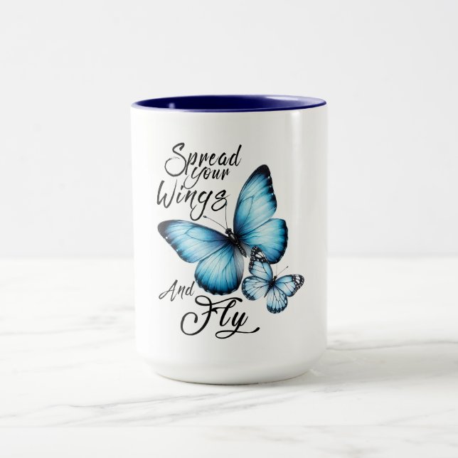 Mug Conception Papillon Bleu avec Vol Inspirant  (Centre)