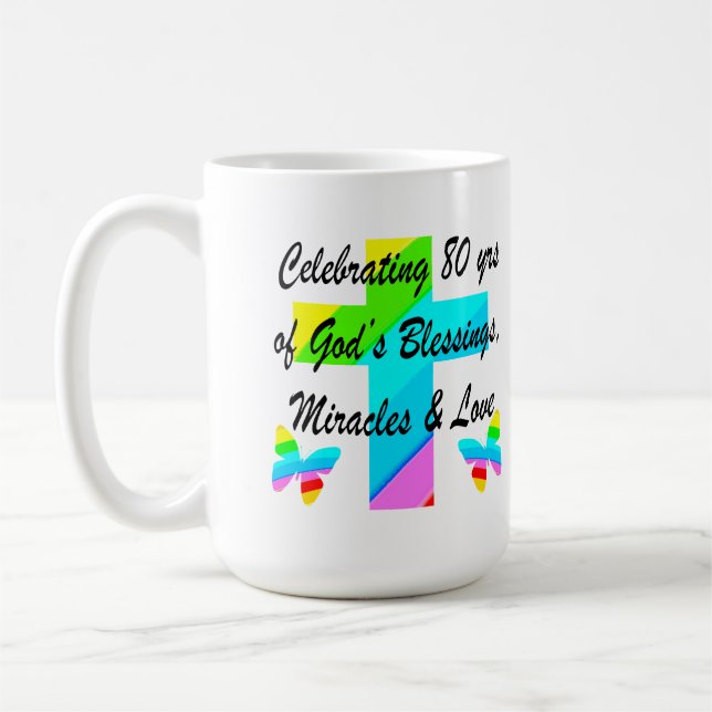 MUG CONCEPTION RELIGIEUSE PERSONNALISÉE POUR LE 80E AN (Gauche)