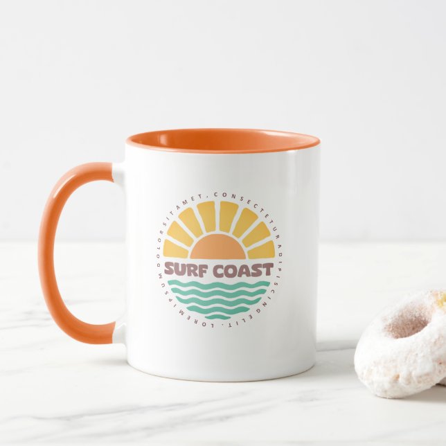 Mug Conception Rétro de Plage au Coucher du Soleil sur (Avec donut)