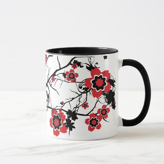 Mug Conception rouge de Sakura de fleurs de cerisier (Droite)