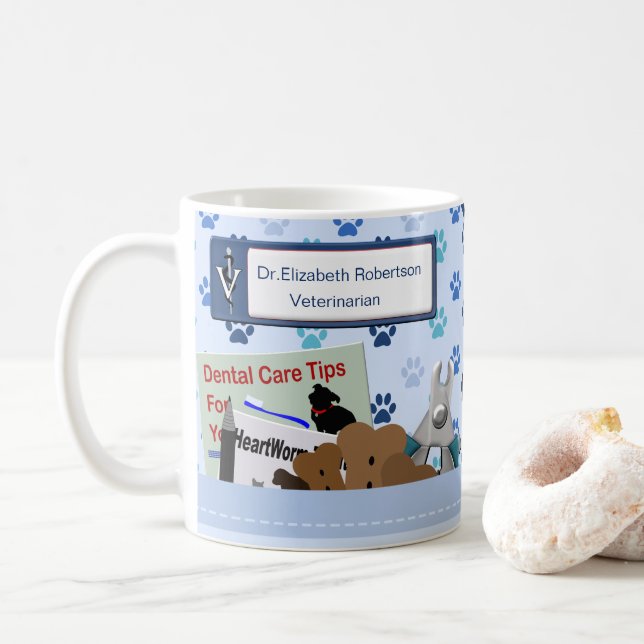 Mug Conception vétérinaire personnalisée en bleu clair (Avec donut)