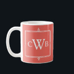 Mug Concevez votre propre monogramme teinte de couleur<br><div class="desc">Créez votre propre cadeau customisé avec ce cadre élégant et modèle monogramme à trois lettres. Il suffit de remplacer les initiales de l'échantillon par les vôtres, puis de cliquer sur le bouton bleu "Personnaliser" pour choisir une couleur dans la section "Sélectionner une couleur arrière - plan". Associez ce produit à...</div>