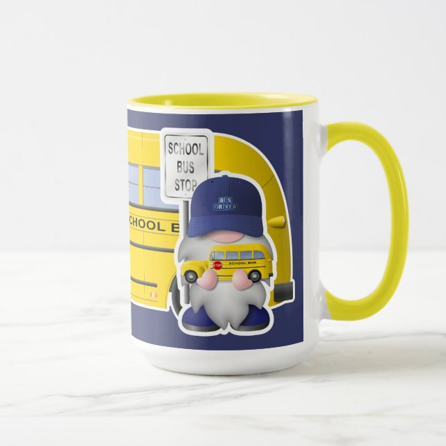 Mug Conducteur de bus scolaire Gnome avec autobus scol (Droite)