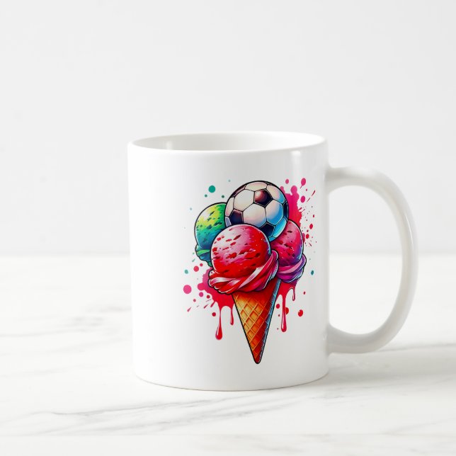 Mug Cône D'Aquarelle De Crème De Glacée De Football Av (Droite)