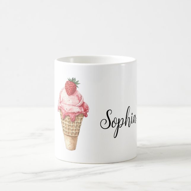 Mug Cône de glace à la fraise rose (Centre)