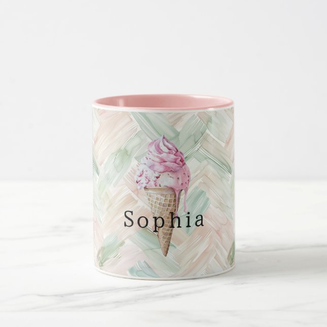 Mug Cône de glace rose framboise rayures carmin menthe (Centre)