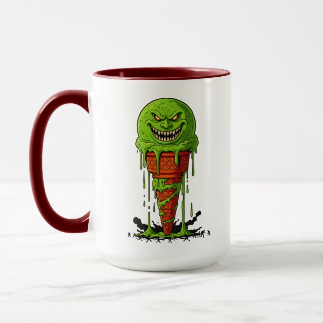 Mug Cône de glace vert monstre effrayant qui dégouline (Gauche)
