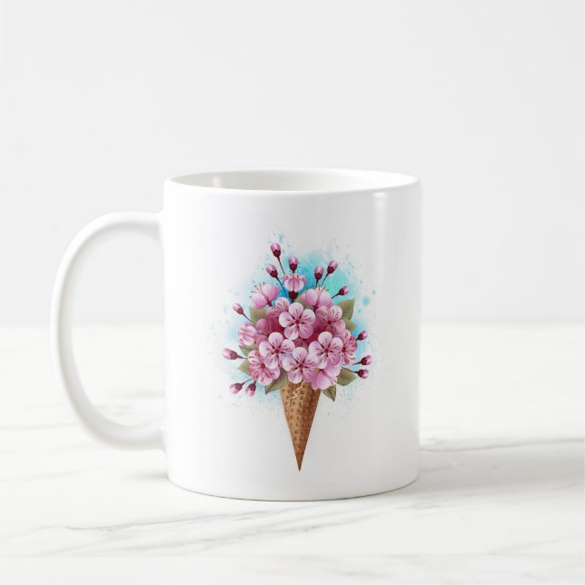 Mug Cône rose Sakura crème glacée gaufre (Gauche)