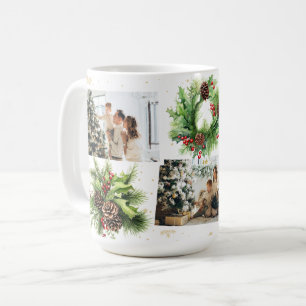Mug Cônes de pin Baies de houx Collage de photos Noël