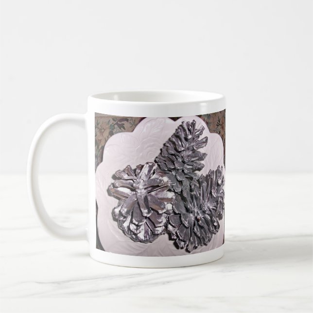 Mug Cônes de pin peints par argent (Gauche)