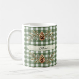 Mug Cônes et branches de pin En vichy personnalisées