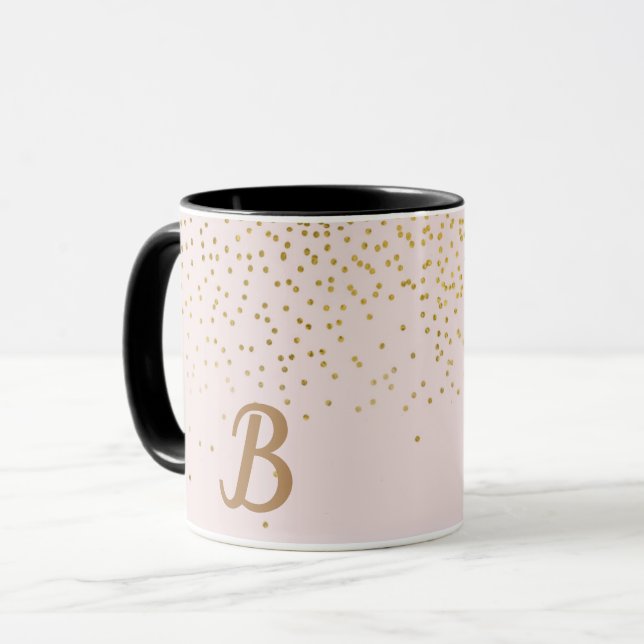 Mug Confetti rose et or Noir moderne Glam tendance (Devant gauche)
